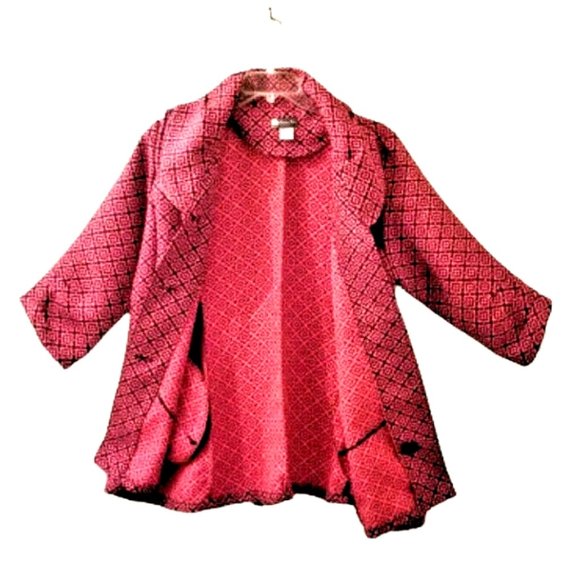 DAMEE INC Orange Black Floral Print Swing Jacket Sz XL 3/4 Sleeves Button Up - Picture 5 of 8